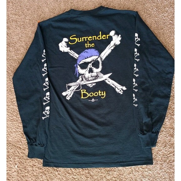 Vintage Pirate Skull T-Shirt Men's Small Black Long Sleeve - Picture 1 of 8